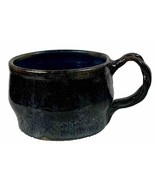 SHERWOOD USA Pottery Earthenware Mug Signed Blue &amp; Black Glazed w Twiste... - £10.97 GBP