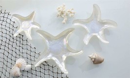 Starfish Plates Set of 3 Pearlized Nesting White Glass Nautical Ocean Seaside - £27.24 GBP