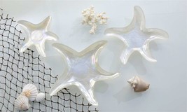 Starfish Plates Set of 3 Pearlized Nesting White Glass Nautical Ocean Se... - $34.64