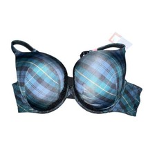 Cacique Boost Plunge Bra With Lace Stella Plaid Dark Denim 50D Push Up U... - $45.00