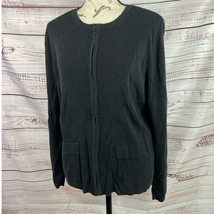 Vintage Talbots Zip Up Cardigan Women M Long Sleeve Black Pockets Cotton... - $18.00