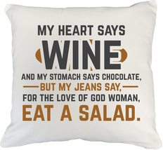 Make Your Mark Design Funny My Heart Says Wine White Pillow Cover for Mom, Siste - £19.66 GBP+