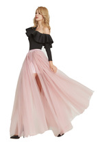 Pink Maxi Split Tulle Skirt Women Plus Size Floor Length Tulle Skirt