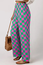Green 2-Tone Checked Print High Waist Wide Leg Pants - $306.97 MXN