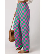 Green 2-Tone Checked Print High Waist Wide Leg Pants - $301.29 MXN