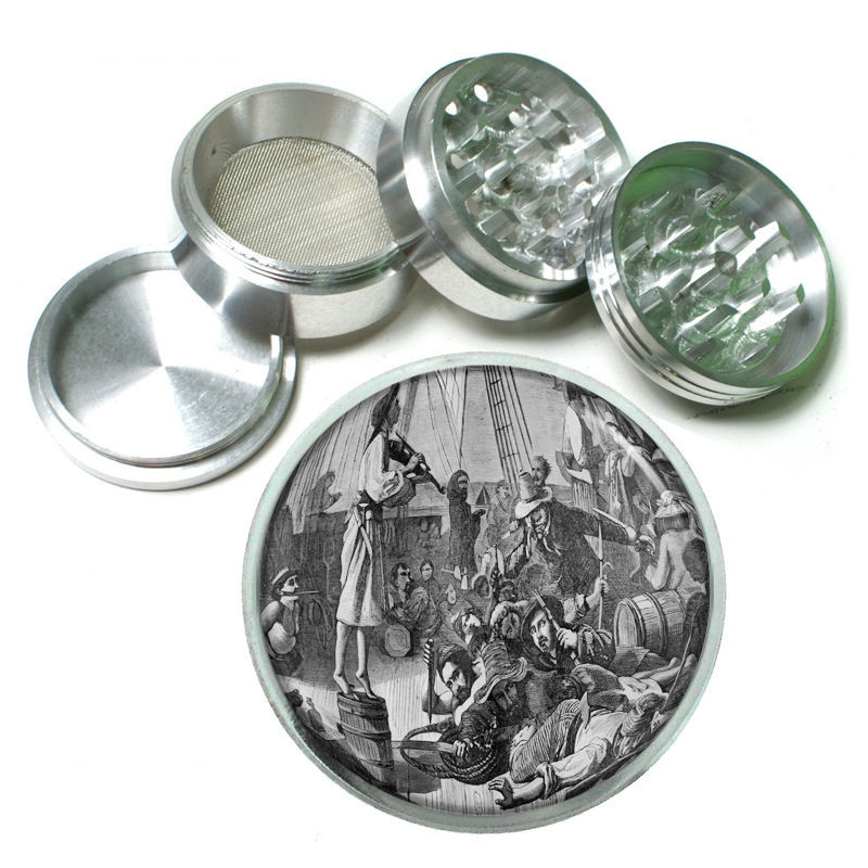 Vintage Pirate Ship D6 Aluminum Herb Grinder 2.5&quot; 63mm 4 Piece - $16.78
