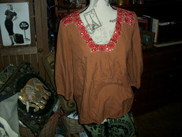 TiBi Charming Cocoa Embroidered Silk Blouse Size 8 - $23.76