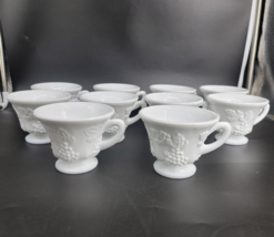 Indiana Glass Tea Cups Set Of 10 White Milk Glass Colony Harvest Grape V... - £30.13 GBP