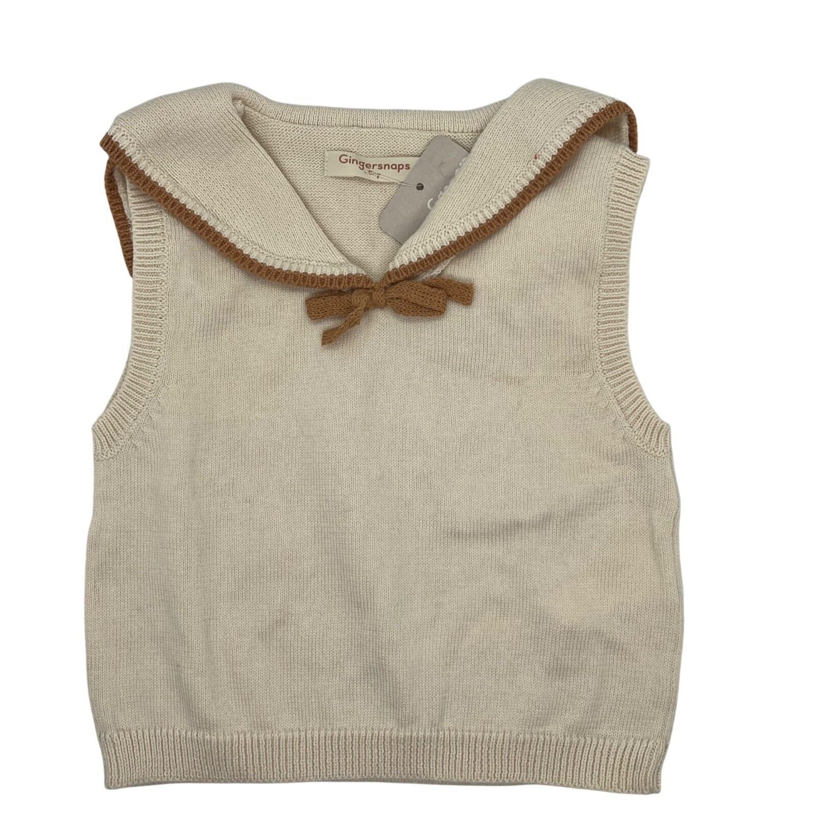 Gingersnaps Baby Marina Sailor Knit Sweater Vest Bow Collar Beige Cotton... - $38.00