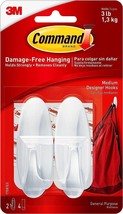 Command Medium Designer Hooks, White, 2 Hooks, Organize Wall Hanging 1 Pack - £5.76 GBP