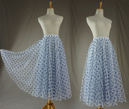 Light Blue Tulle Midi Skirt Women Plus Size Dot Tulle Tutu Skirt image 1