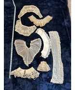 Lot Of Antique French LACE Trims + Heavily Embroidered Sleeves &amp; Collars - $45.54