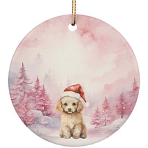 Funny Poodle Dog Pink Winter Forest Ornament Ceramic Christmas Gift Tree Decor - £11.82 GBP