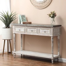 3-Drawer Console Table Farmhouse Distressed Wood Off-White Entryway Sofa Accent - £275.08 GBP