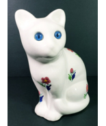 Elpa Alcobaca Sitting Cat Figurine Porcelain Hand Painted Floral Portuga... - $22.99 CAD