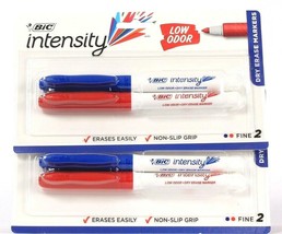 2 Packs Bic Intensity Low Odor Blue &amp; Red 2 Count Fine Tip Dry Erase Mar... - £12.56 GBP