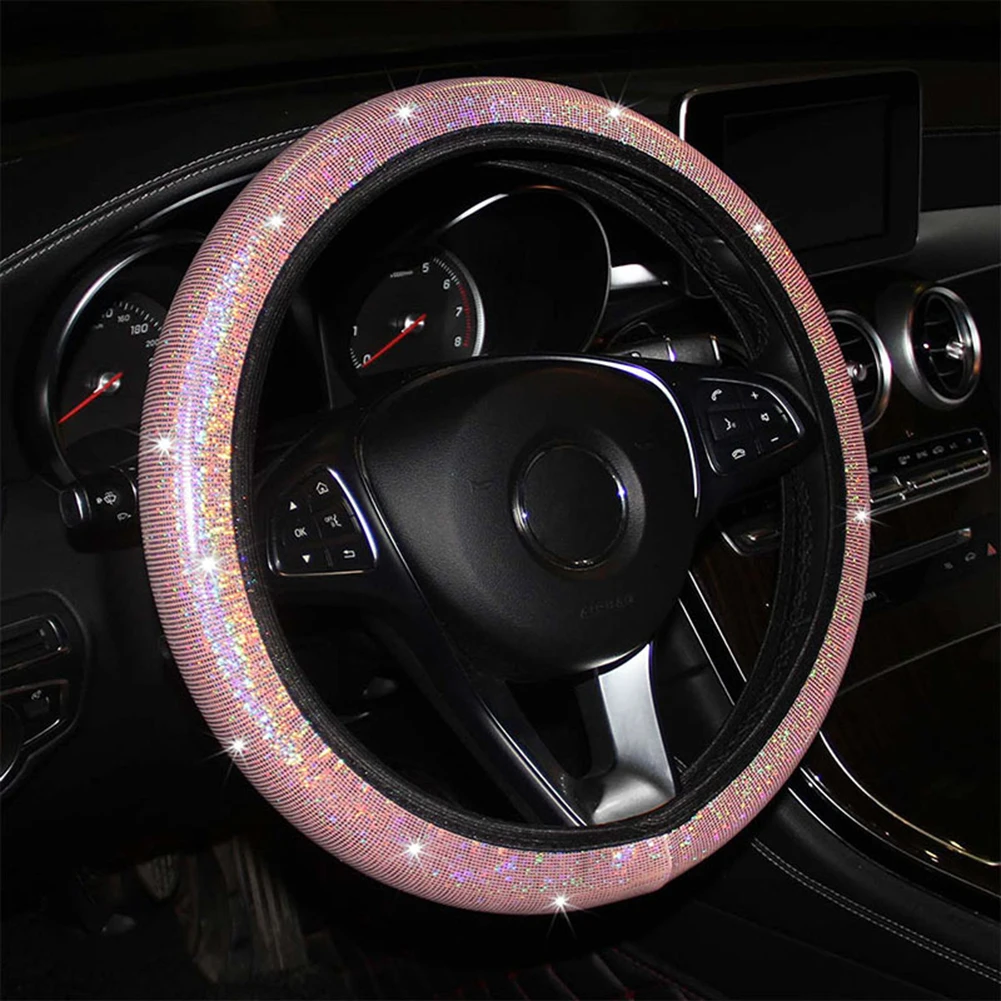 Car Steering Wheel Cover Universal Diamond Blingbling Crystal Set Wheel Car-st - £14.96 GBP