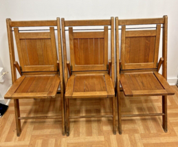 Vintage Wood FOLDING CHAIR SET dining wedding church bistro antique lot ... - £59.93 GBP