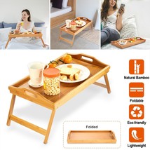 Bamboo Bed Tray Table With Folding Legs &amp; Handles Breakfast Tray for Sofa Eating - £41.55 GBP