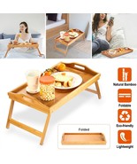 Bamboo Bed Tray Table With Folding Legs &amp; Handles Breakfast Tray for Sof... - £40.95 GBP