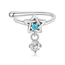 BAMOER 925 Silver Simple Turquoise Piercing Ear Stud Dream Catcher Hollow Star H - $18.69