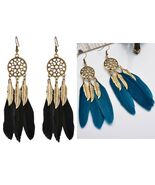 1 PAIR SPRING CLIPON OR PIERCED COPPER FEATHER DANGLE DROP EARRINGS - €5,14 EUR