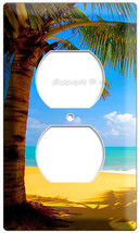 Exotic Palm Tree On A Paradise Sandy Fiji Beach Power 2 Outlet Wall Plate Cover - £7.02 GBP