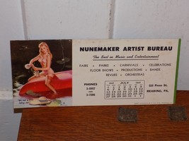 Vintage 1947 Nunemaker Artist Bureau. Pin-Up Ink Blotter Card - $452.30 MXN