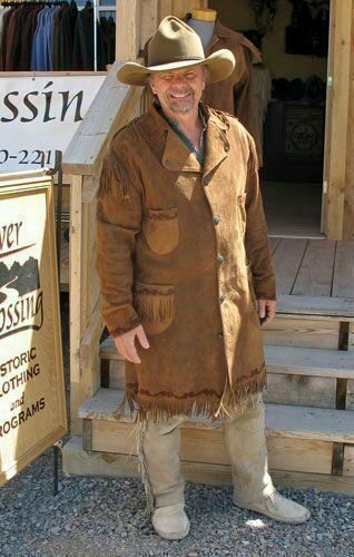 Western Style Men's Brown Color Long Coat Fringed Suede Leather Handmade Jacket