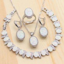 Olor jewelry sets white opal necklace pendant earrings wedding rings opal bracelet sets thumb200