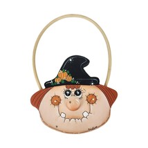 Handmade Halloween Witch Hand-Painted Cute Wall Decoration Funny Wooden Pumpkin - £9.49 GBP
