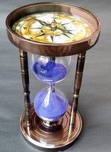 Antique Nautical Solid Brass Sand Timer Hourglass With Maritime Compass - $57.27