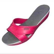 Crocs Womens Hot Pink Gray Open Toe Slip-on Wedge Heel Slide Sandals Size 9 - $29.99