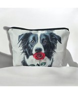 Border Collie with Rose Zipper Pouch – Dog Lover Gift, Canvas Makeup Bag - $217.37 MXN