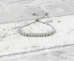 925 Silver - White Cubic Zirconia Adjustable Child Box Chain Bracelet - BT1057 - £18.12 GBP