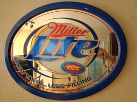 Miller Lite Pilsner Beer Mirror Oval Bar Sign 2004 - £41.93 GBP