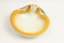 Vintage 50&#39;s Alfredo Barbini Murano Glass Gold Flake Clam Shell Bowl Or Ashtray - £259.79 GBP