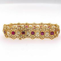 Round Ruby and Diamond 10.60 TCW Bangle Bracelet 18K Yellow Gold Over - £204.25 GBP