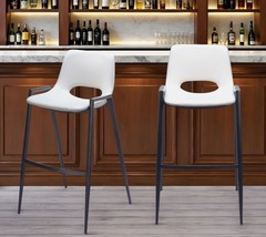 Set of Two 30" White And Black Faux Leather And Steel Low Back Bar Height Bar Ch - $10,066.44 MXN
