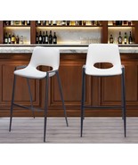 Set of Two 30&quot; White And Black Faux Leather And Steel Low Back Bar Heigh... - $10,085.10 MXN