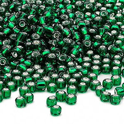 Emerald Green Silver Lined Glass Size 6/0 Seed Beads 400+/- E Beads - $1.98