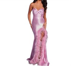 Jovani feather trimmed slit satin gown Pink - €335,12 EUR