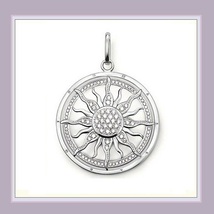 Round 18k Gold Plated Sun Astro Wheel Pendant with Encircled Pave Crystals image 2