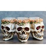 Gothic Skulls With Pink Roses Laurel Triple Votive Tea Light Candles Holder - €34,34 EUR