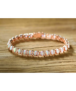 13CT Fire Opal 14K Rose Gold Over Wave Tennis Wedding Bracelet For Speci... - $176.70