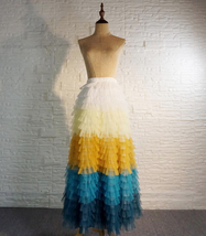 Yellow Blue Tiered Maxi Skirt Women Custom Plus Size Ruffled Maxi Skirt image 4