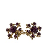 Vintage Womens Screwback Gold Earrings Purple 7 Gem Stone Round Shape - £18.99 GBP