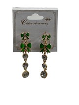 Chloe Accessory Earrings Dangle Green Bows Gold Tone Rhinestones St Patricks Day - £11.87 GBP