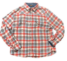 Women&#39;s XL Western Snap Button Flannel Shirt in Pink &amp; Gray Plaid Rugged Romance - £9.24 GBP