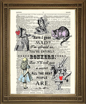 Alice In Wonderland Mad Bonkers Print: Vintage Dictionary Page Art Wall Hanging - £6.30 GBP